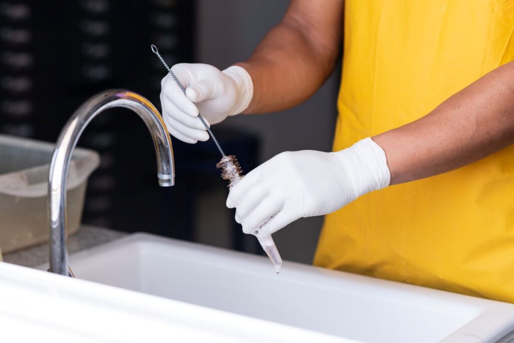 worker cleaning test tube